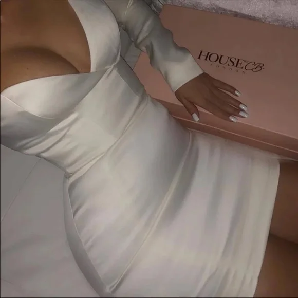 House CB 'Tiffany' White One Shouldered Mini Dress - Picture 3 of 16